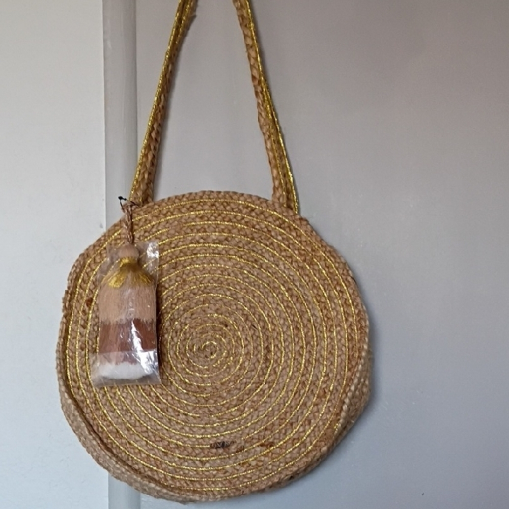 Francesca's Collections Gold and Tan Jute Tote - Picture 5 of 14
